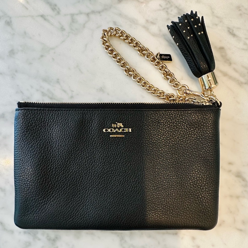 COACH Black Leather Wristlet Clutch